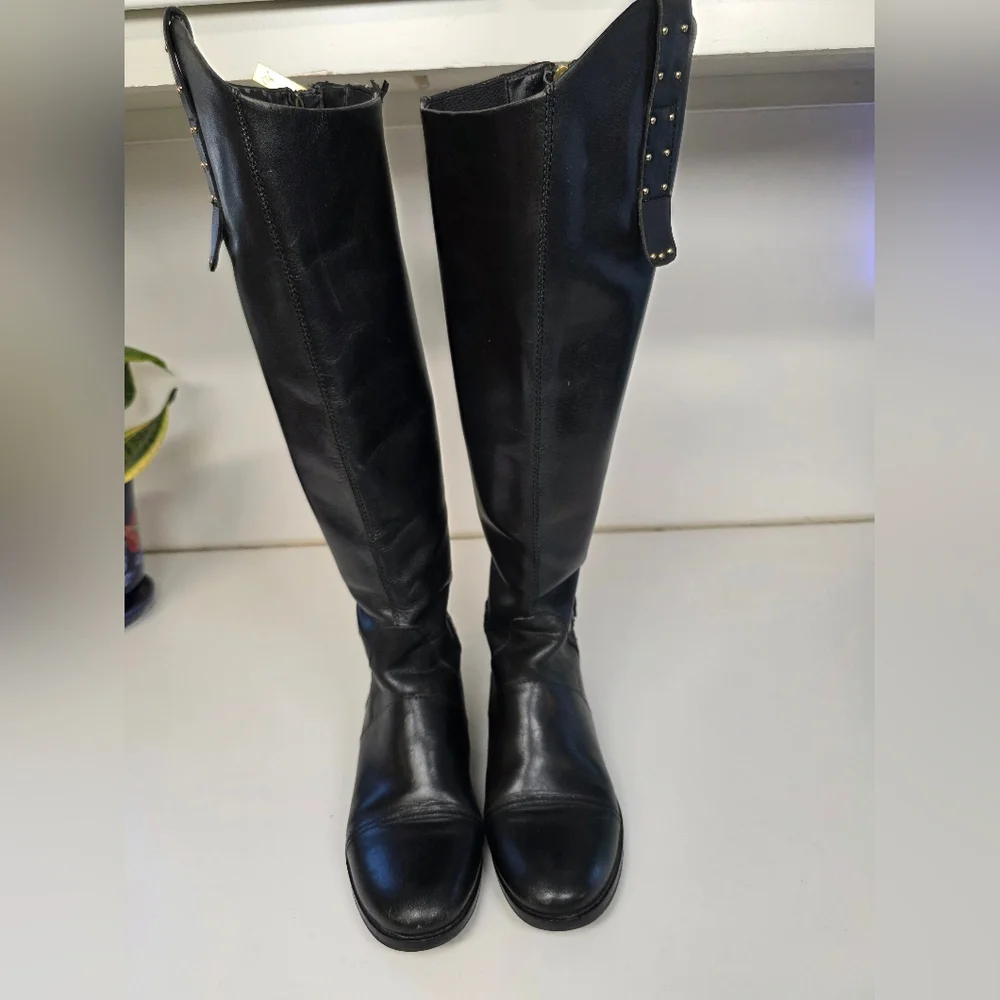 Sam Edelman Dara Tall Black Leather Riding Boots | Size 5M